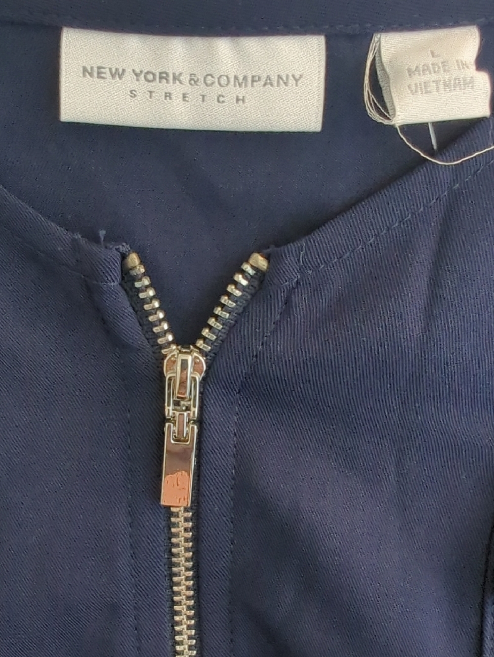 NWT New York & Company Utility Style Navy Zip-Front Blouson Wide Leg Jumpsuit - Picture 2 of 10
